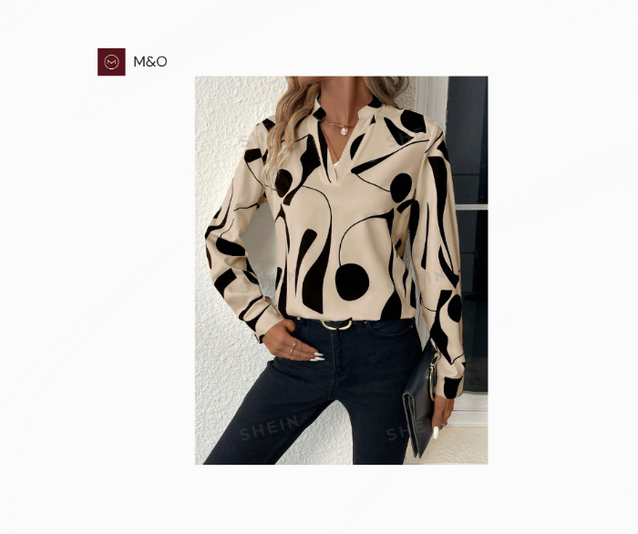 تصویر  بلوز زنانه با چاپ گرافیکی و یقه هفت